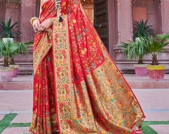 Red Indian Wedding Ready to wear Silk Saree: Zari Weaving, Bridal Festive Wear