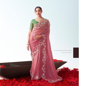 Embroidered Indian Wedding Saree: Handwork Designer Cutwork Border