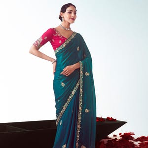 Indian Designer Wedding Sarees, Fancy Fabric with Embroidery and Handwork, Cut Work Border On Saree, Party wear Bridesmaids Sarees for Gifts