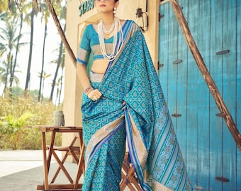 Vintage Printed Soft Silk Sari: Indian Designer Saree