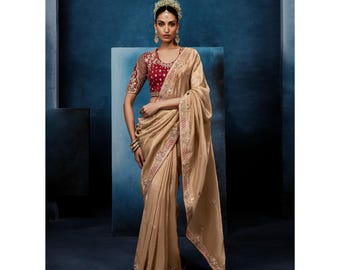 Handloom Silk Saree: Indian sari for Wedding Sangeet Reception Outfits
