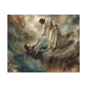 Jesus Saves Man from Pit Art - Canvas and Poster Print, Faith-Based Decor, Spiritual Wall Art, Religious Gift, Christian Decor, Biblical Art