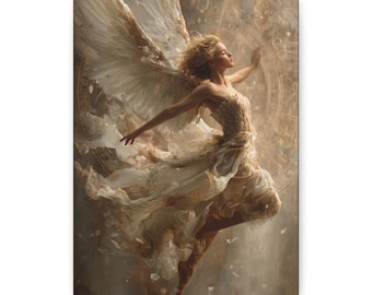 Flying Angel Art - Canvas & Poster Print, Elegant Angel Canvas Wall Art, Religious Art, Christian Wall Decor, Faith-based Home Decor