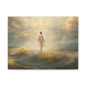 Jesus Walking on Water - Canvas and Poster Print, Spiritual Decor, Divine Light Modern Art, Religious Decor, Faith-Based Art, Christian Gift