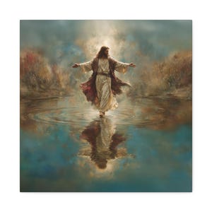 Jesus Walking on Water Canvas, Spiritual Wall Decor, Divine Light Modern Canvas Art, Religious Decor, Faith-Based Art, Christian Gift