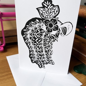 Handmade Lino print Floral/ Botanical Blank/Greeting/Birthday cards