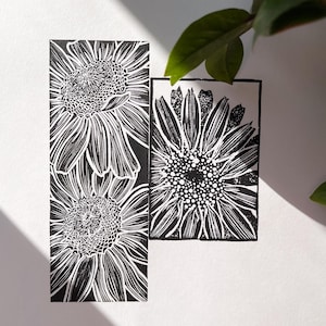 Handmade Floral Daisy Linocut Print Original Wall art home decor