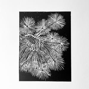 Dandelion Handmade Floral Linocut Print Original Wall art home decor