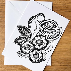 Handmade Lino print Floral/ Botanical Blank/Greeting/Birthday cards White or Off White