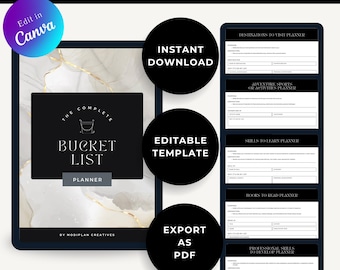 Modello completo per pianificare la lista dei desideri / Modificabile in Canva / Pianificatore di obiettivi di vita e avventure / Download digitale