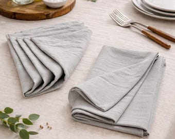 Light gray cotton napkin set, soft cotton table napkins, neutral dinner napkins for modern dining, boho napkin set, soft stonewashed fabric