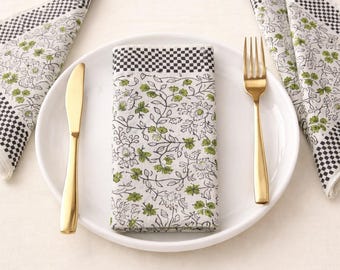 100 servilletas blancas y verdes estampadas, 100% algodón, hechas a mano, ideales para bodas, ecológicas y reutilizables.
