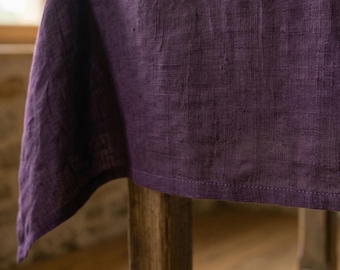100% Linen Tablecloth. Washed soft linen tablecloth Dark Purple stonewashed linen custom size tablecloth. Natural dining tablecloth