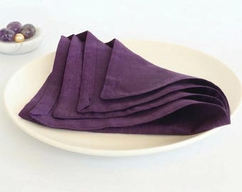 Dark Purple Cotton Napkins: Soft Stonewashed Cloth, Shabby Chic