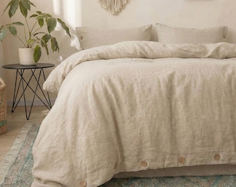Organic Natural 100% Linen Duvet Comforter Cover, available in various colors and custom sizes with buttons, handmade soft linen duvet cover