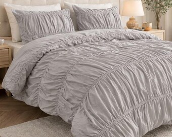 Wrinkle Cotton Duvet Cover Set, Natural Boho Chic Bedding