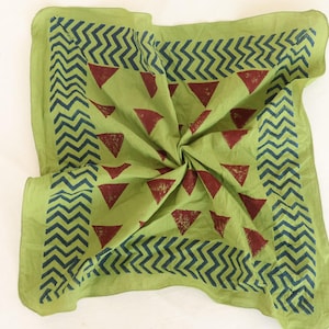 Bandana de algodão com estampa de blocos de mão: cachecol de pescoço boho, tingimento natural