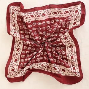 Paisley Floral Cotton Bandana: Burgundy Bohemian Head Scarf