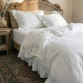 Full White Ruffled Linen Duvet Cover Set Ruffles Comforter Cover Donna Duvet Set pillow Quilt Cover, King Queen Bedding Set Linen Bed Cover