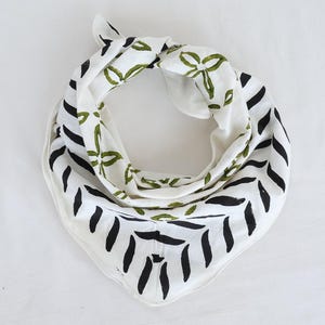 Hand Block Print Cotton Bandana: Bohemian White Neck Scarf
