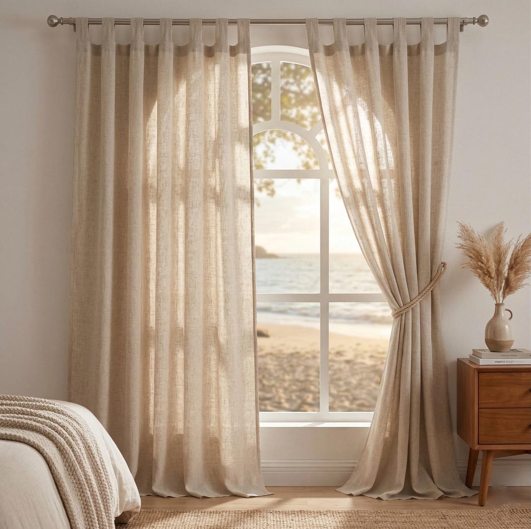 100% Organic Natural Linen Curtains With Tab Top Custom Size Window ...