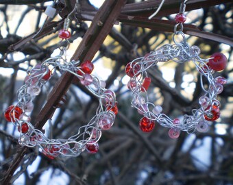 Sweet heart Crocheted wire hoop earrings