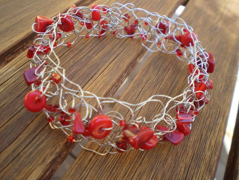 Sea Red. Crocheted wire beaded bracelet. image 1