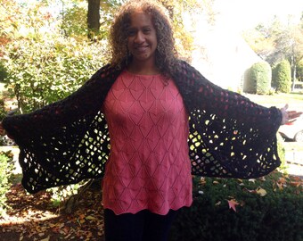 Crocheted prayer shawl in dusty black tweed