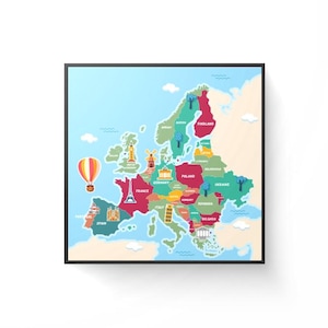 Kinderkarte Europa – Druckbare Lernkarte für Kinder (jpg, png, PDF, AI, SVG)