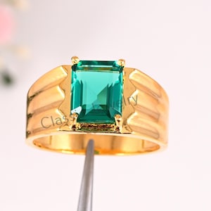 14k solid gold Emerald men ring , gift for him, May birthstone, birthstone ring, green stone ring, gold ring men, gold signet ring