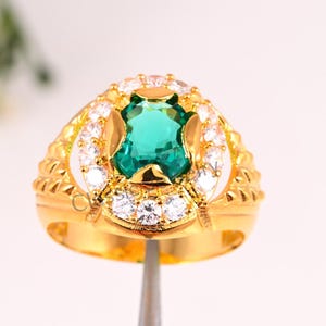 14k solid gold Emerald men ring , gift for him, May birthstone, birthstone ring, green stone ring, gold ring men, gold signet ring
