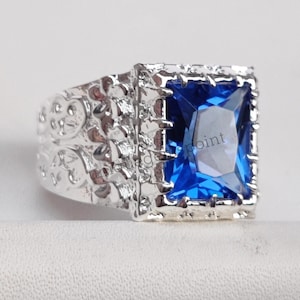 Natural Blue Topaz Men&#39;s Ring, 925 Sterling Silver Ring, Blue Topaz Gemstone Handmade Ring, Engagement and Anniversary Ring for Men&#39;s