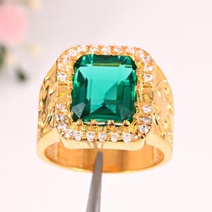 925 Sterling Silver Men’s Emerald Ring – Vintage Signet Band, May Birthstone Jewelry, Handmade Statement Ring, Gift for Him