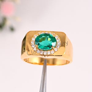 14k solid gold Emerald men ring , gift for him, May birthstone, birthstone ring, green stone ring, gold ring men, gold signet ring