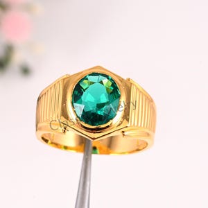 14k solid gold Emerald men ring , gift for him, May birthstone, birthstone ring, green stone ring, gold ring men, gold signet ring