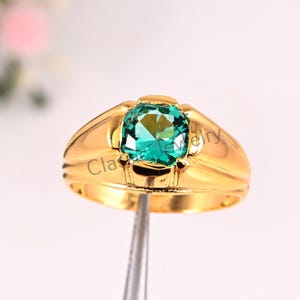 14k solid gold Emerald men ring , gift for him, May birthstone, birthstone ring, green stone ring, gold ring men, gold signet ring