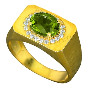 Peridot men Ring, 14K Solid Yellow Gold Ring, Peridot Gemstone Gold Ring, Handmade Birthstone Ring, Engagement and Anniversary Men Ring