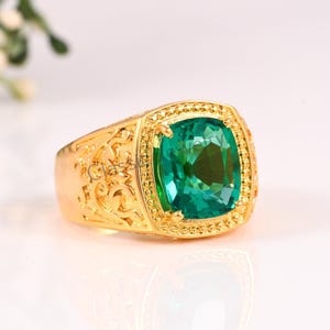 925 Sterling Silver Men’s Emerald Ring – Vintage Signet Band, May Birthstone Jewelry, Handmade Statement Ring, Gift for Him