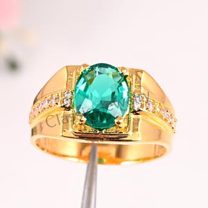 14k solid gold Emerald men ring , gift for him, May birthstone, birthstone ring, green stone ring, gold ring men, gold signet ring