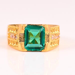 14k solid gold Emerald men ring , gift for him, May birthstone, birthstone ring, green stone ring, gold ring men, gold signet ring