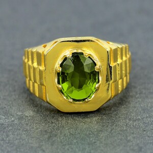 Natural Peridot Ring, 14K Solid Yellow Gold Ring, Peridot Gemstone Gold Ring, Handmade Birthstone Ring, Engagement and Anniversary Men Ring