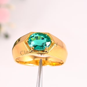 14k solid gold Emerald men ring , gift for him, May birthstone, birthstone ring, green stone ring, gold ring men, gold signet ring