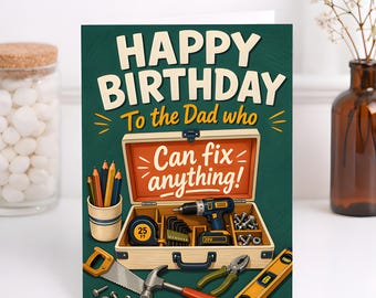 Birthday Card Dad Handyman Toolbox Design, DIY Tools Father Gift, Fixer Theme Card