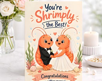 Shrimp Wedding Card Funny Seafood Love, Congratulations Marriage Card Couples Bride Groom, Nautical Theme
