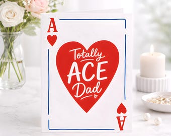 Fathers Day Card, Ace Playing Style Dad Love Heart Poker Inspired, Gift Card Design