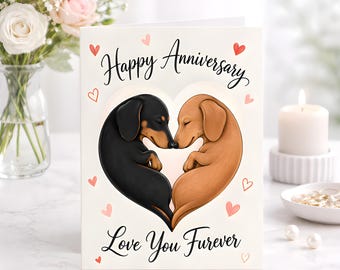 Dachshund Anniversary Card, Wiener Dog Love Keepsake, Personalised Couple Gift, Sausage Lover Anniversary Greeting