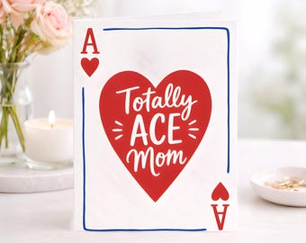 Birthday Card Playing Card, Heart Ace Theme Mom Gift, Love Red Blue Modern Minimalist