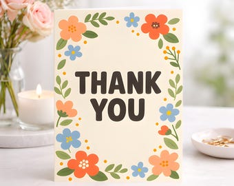 Floral Appreciation Card, Botanical Wedding Note, Bridesmaid Gratitude Gift, Flower Card For Teacher Friend