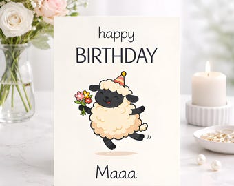 Personalised Sheep Birthday Card, Lamb Floral Greeting For Mum, Farm Animal Birthday Keepsake Stationery