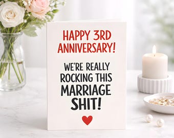 3rd Anniversary Card, Funny Marriage Card, Minimalist Couple Heart Print, Red Typography Keepsake Gift